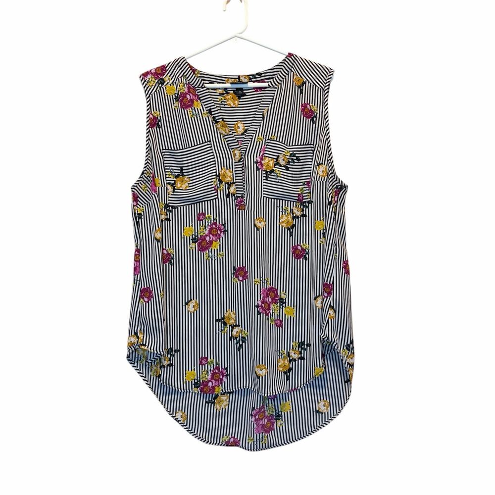 Torrid Harper Blouse Size 0 Floral Stripe V-Neck Sleeveless Modern Boho Chic